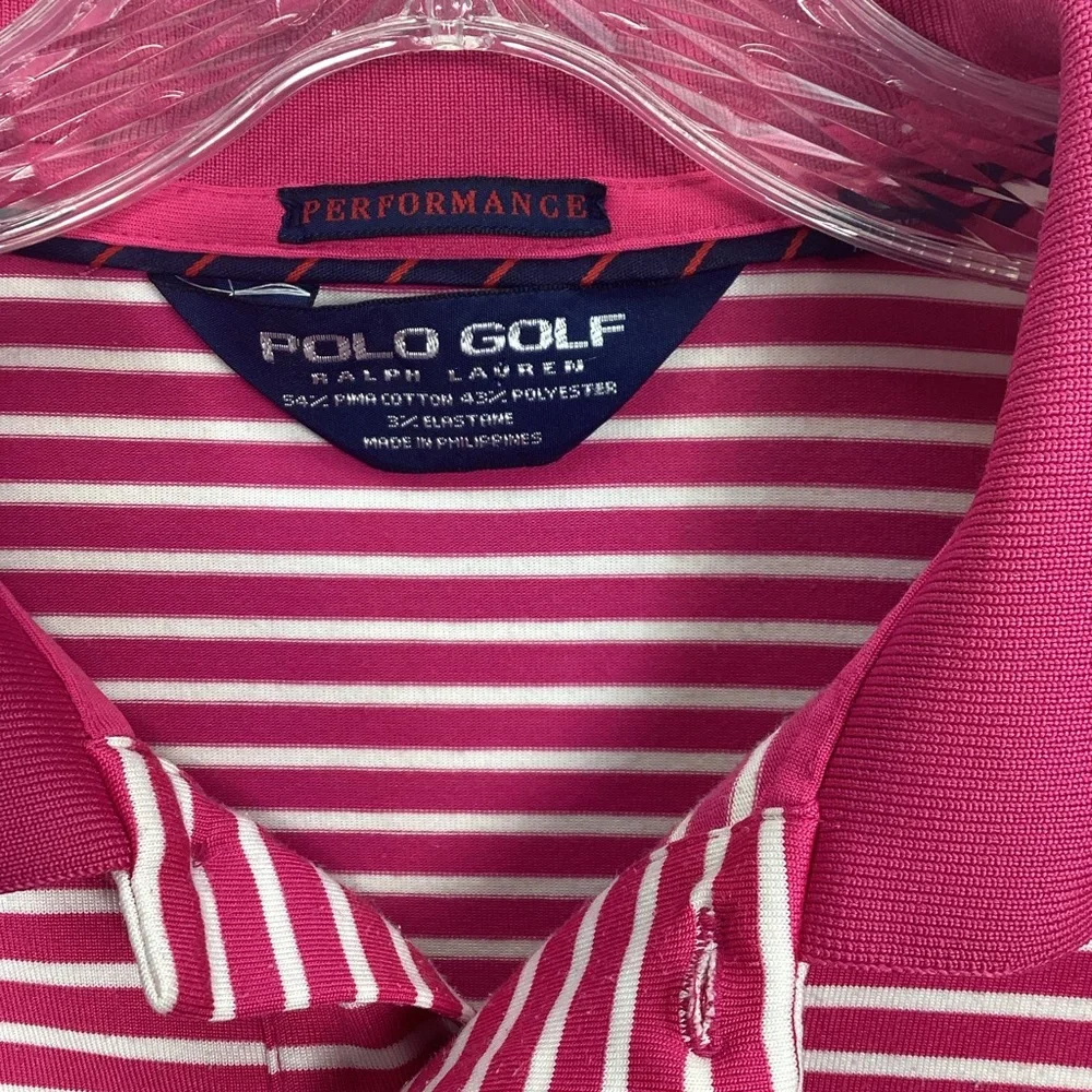 POLO‎ Ralph Lauren Performance Golf Shirt Pink White Pinstripes Men’s Size Large